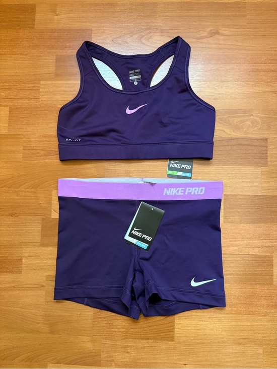 Nike Pants - Nike Purple Sports Bra and Shorts Set with Pink Swoosh